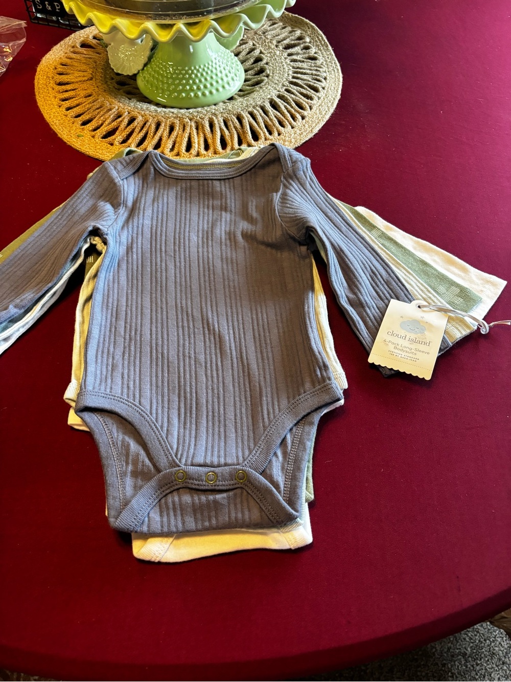 cloud island Ribbed Long-Sleeve One-Piece Bodysuit - Slate Blue boy